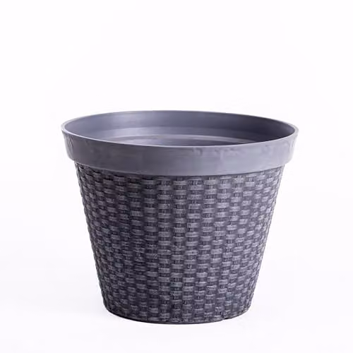 Garden Gear Wicker Style Stone Effect Planter, Grey, Diameter: 40 cm, Height: 30 cm – 1