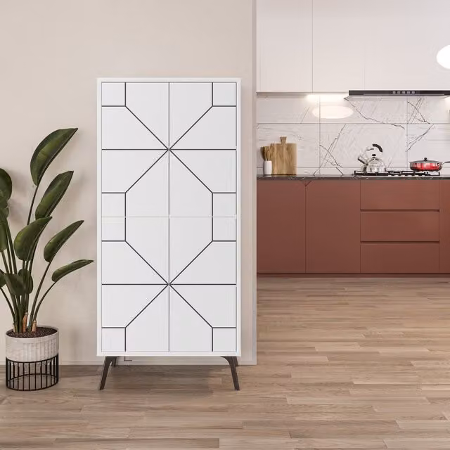 Decortie Dune Multipurpose White Cabinet with Metal Legs and Hinged Doors
