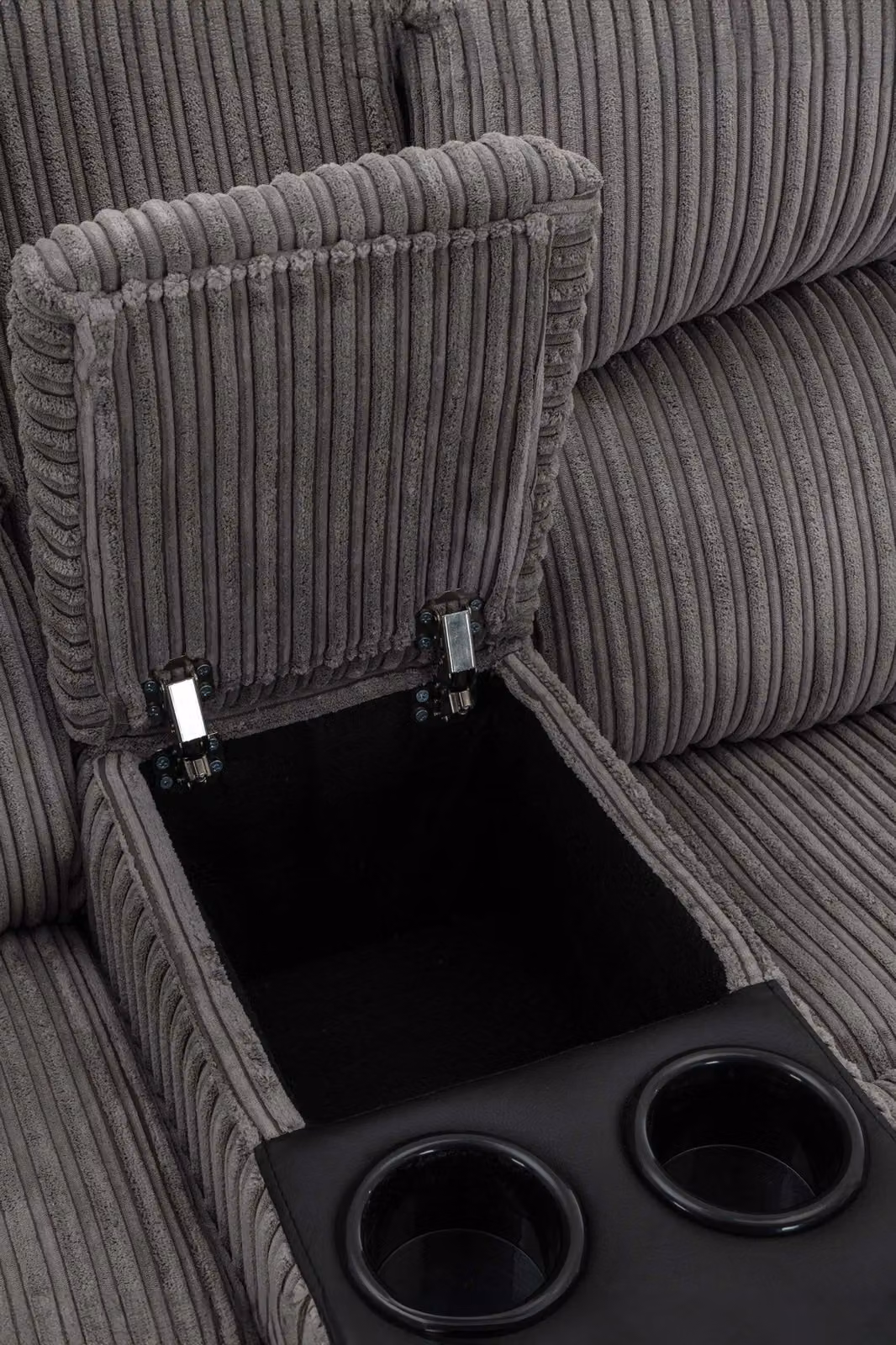 More4Homes Postana 2 Seater Single Motor Rise and Recline Sofa with Cord Drinks Console in Grey – 3
