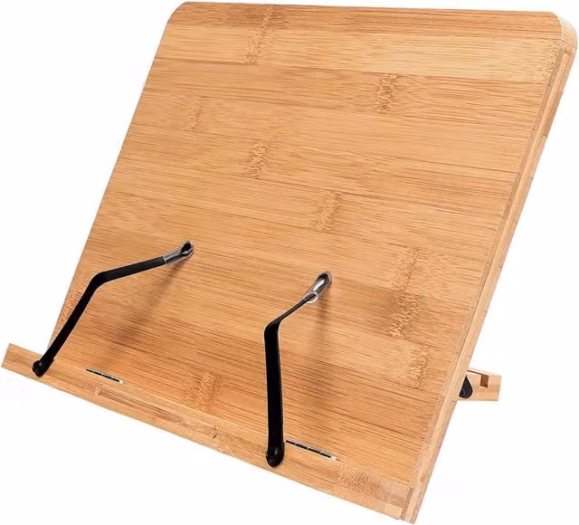 MantraRaj Foldable Bamboo Book Stand and Tablet Holder in Natural Brown