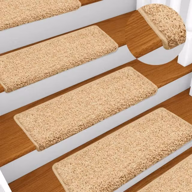 Berkfield Home Self-Adhesive Carpet Stair Treads, 15 Piece Set, Brown, W: 65 cm, D: 21 cm, H: 4 cm – 1