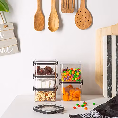 Argon Tableware 5 Piece Plastic Food Storage Container Set with Clip Lids in Black and Transparent – 2