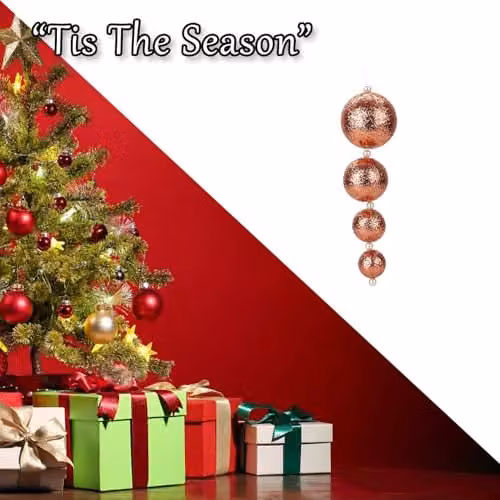 VFM e-Store Set of 4 Gold Round Hanging Christmas Bauble Ornaments, 31 cm – 7