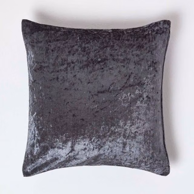 Homescapes Crushed Velvet Square Cushion Cover in Grey or Pink, 45 x 45 cm