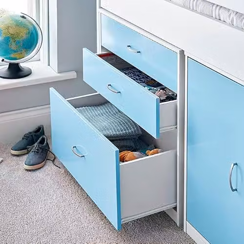 Bedmaster Lacy Kids Mid Sleeper Storage Bed with Blue Orthopaedic Mattress, W/D/H: 190 x 90 x 117 cm, Available in Blue, Grey, Pink and White – 2