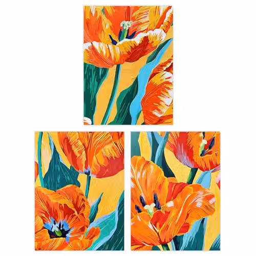 Wee Blue Coo Set of 3 Floral and City Botanical Paper Posters in Blue and Orange, W/H: 30.0 x 41.0 cm