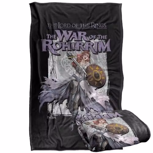LOGOVISION Lord Of The Rings War Of The Rohirrim Hera Homage Super Soft Silky Touch Fleece Throw Blanket, White and Multicolour, W/D/H: 91 x 147 cm – 1