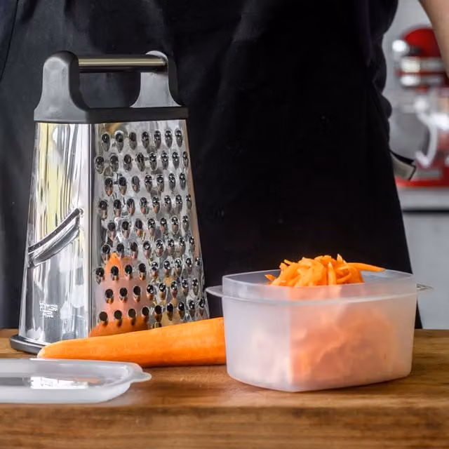 MasterClass Stainless Steel Four Sided Box Grater with Collecting Container, Silver