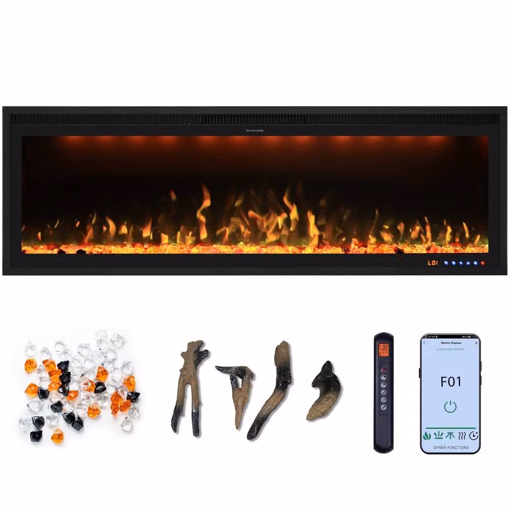 Omni-Burn Black Recessed or Wall Mounted Electric Fireplace with App Control and 13 Colours, W/D/H: 127 x 16.02 x 42.84 cm – 3