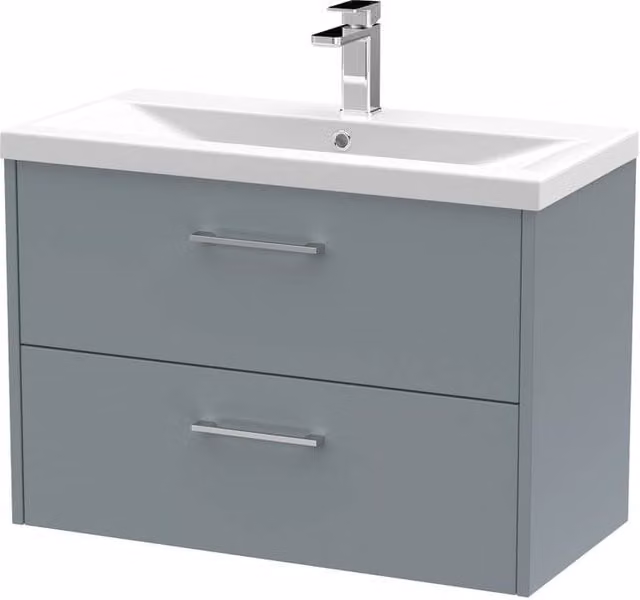 Balterley Winshill Contemporary 2 Drawer Wall Hung Vanity Basin Unit, Grey, W: 80 cm, D: 57.9 cm – 1