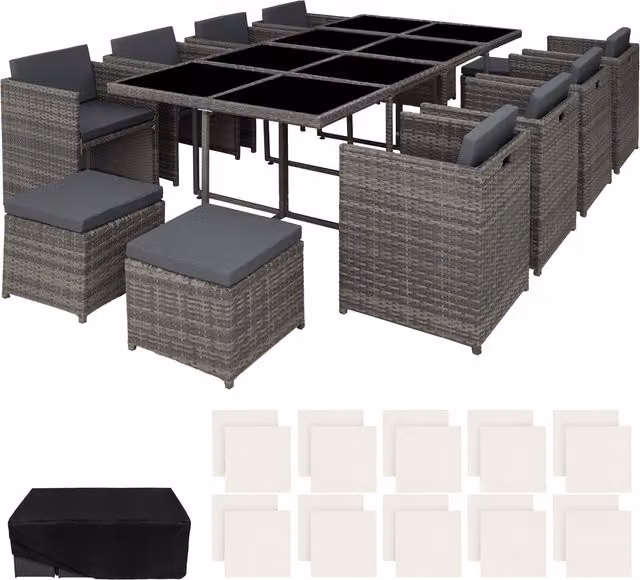 Tectake New Orleans Modern Rattan Garden Furniture Set in Grey