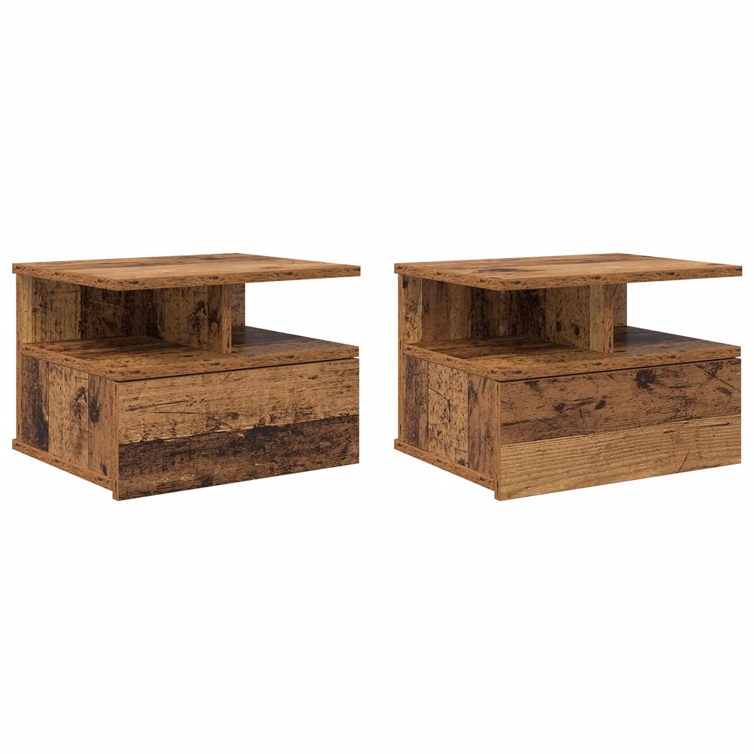 Berkfield Home Set of 2 Floating Nightstands in Brown Old Wood, W/D/H: 40 x 31 x 27 cm – 2
