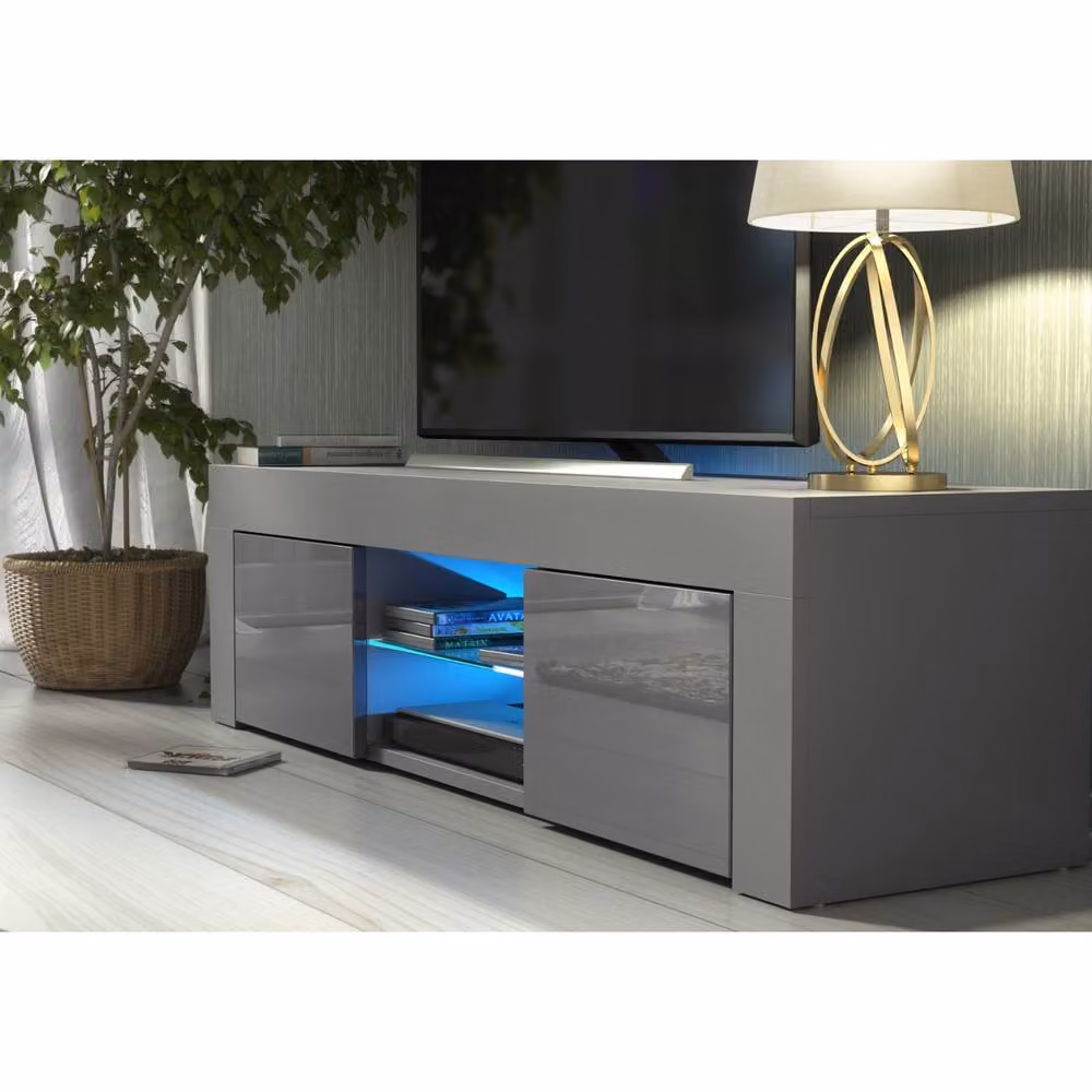 Mex Furniture LTD Loom TV Unit in Dark Grey with Glossy Doors and LED Lights, W: 130 cm, D: 35 cm, H: 35 cm – 3
