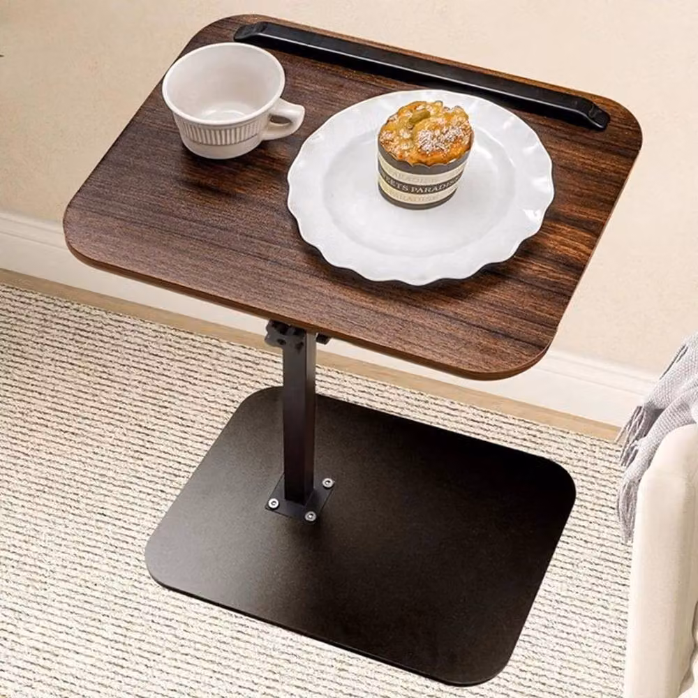 KORVIXA C-Shaped Sofa Side Table and Laptop Coffee Table in Brown – 4