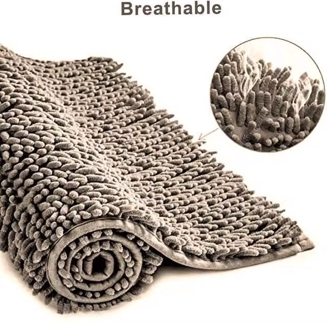 NESTLUNE Grey Non-Slip Absorbent Bath Shower Mat, W: 100 cm, D: 67 cm
