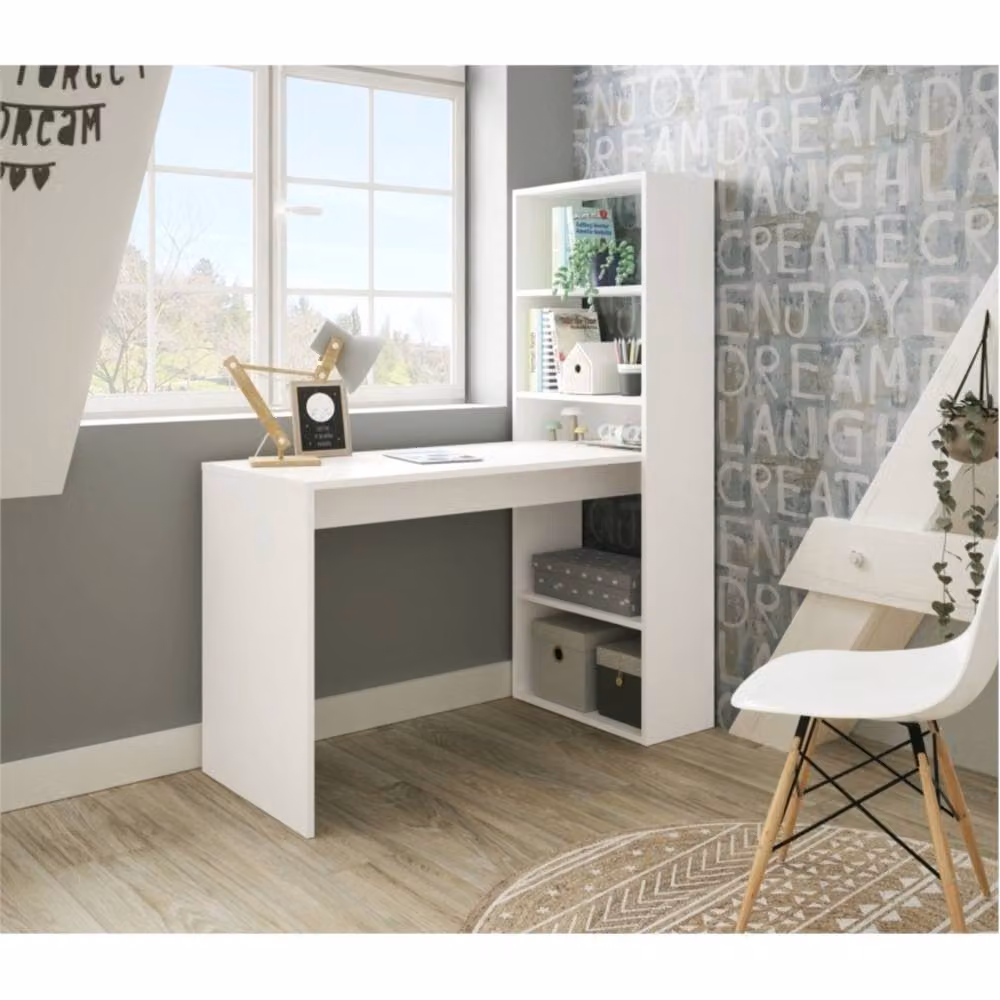CALICOSY Reversible Writing Desk with Storage Shelf in White, W: 120 cm – 2