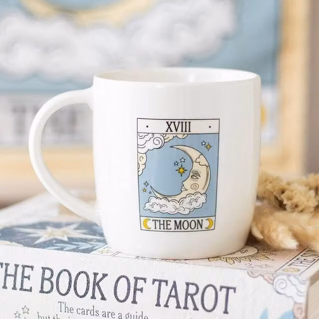 Uniqueful The Moon Vintage Tarot Ceramic Mug in White, 350 ml