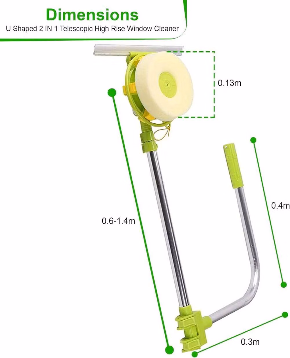 ATEK 2-in-1 U-Shaped Window Squeegee and Sponge Cleaner with Telescopic Extension Pole, Green – 2
