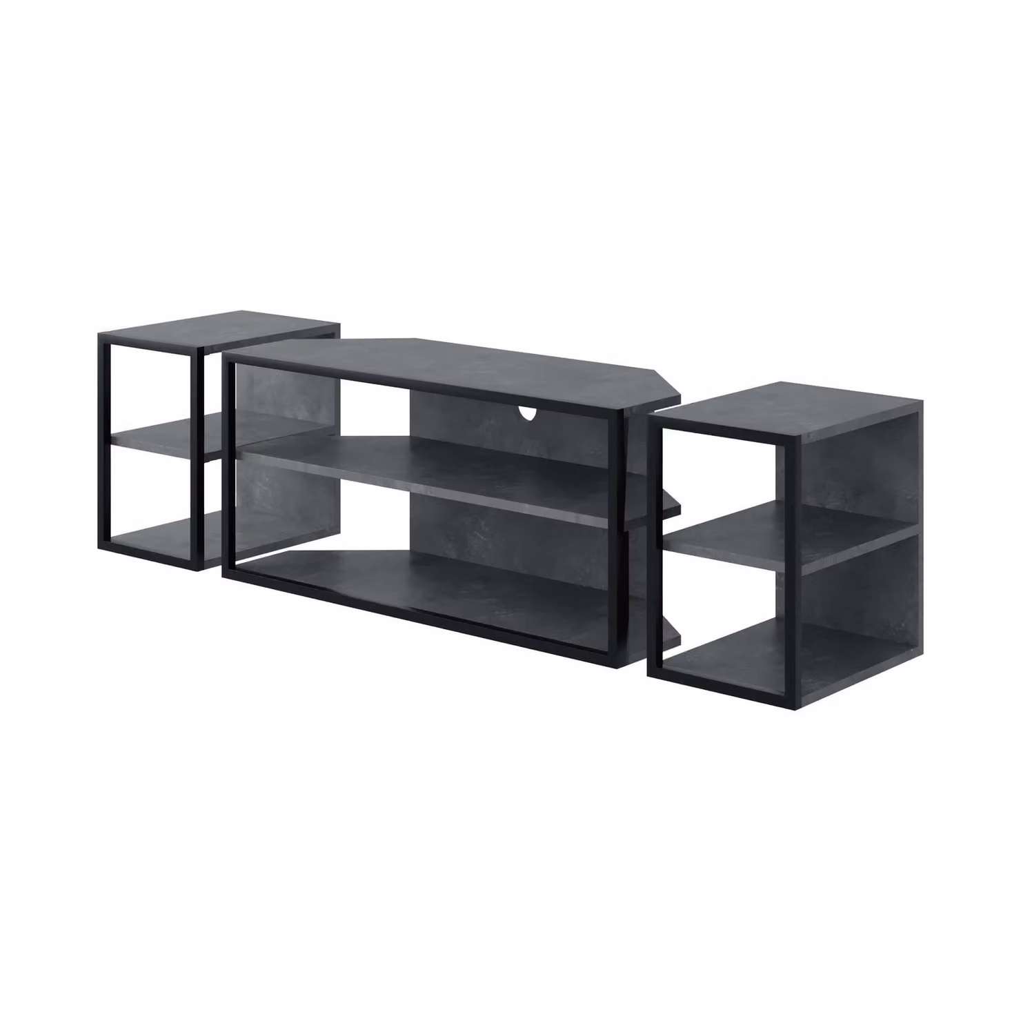 Decortie Echo Modern TV Unit and 2 Side Unit Set with Metal Frame in Mid Grey – 2