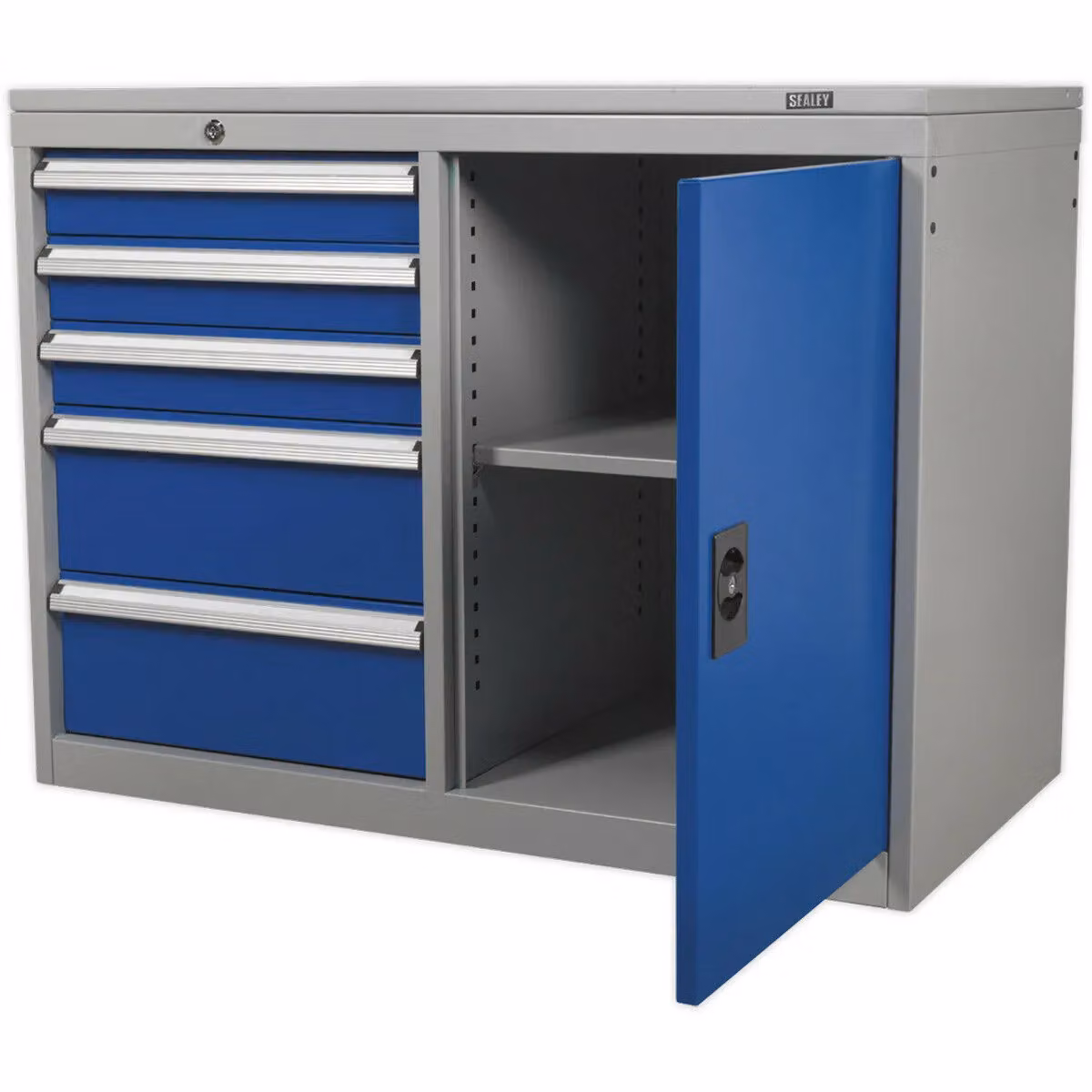 Loops Industrial Heavy Duty Tool Storage Cabinet in Blue with 5 Drawers and 1 Shelf Locker – 3