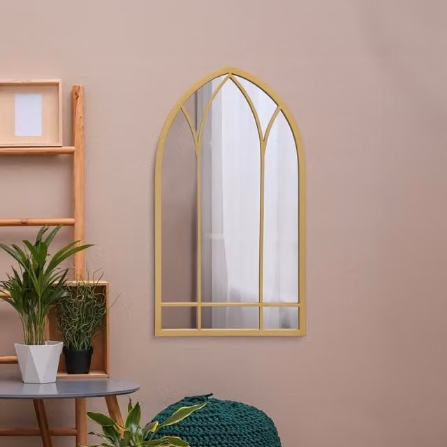 MirrorOutlet Arcus Metal Framed Arched Wall Mirror in Gold, 83 cm