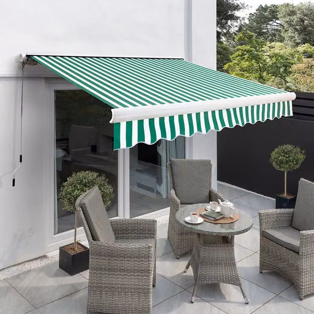 Primrose Full Cassette Manual Awning in Green and White Stripe, Width: 400 cm