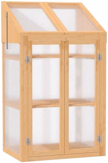 Hinsinc Wooden Cold Frame Greenhouse in Beige with Shelving and Lock – 1