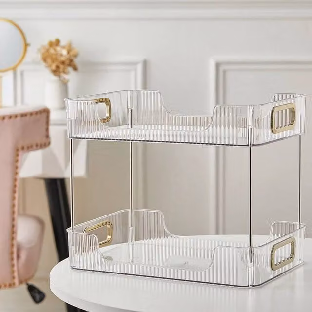 FORGEVIO Clear 2 Tier Acrylic Cosmetic Storage Box, W: 33.5 cm, D: 26.5 cm – 1