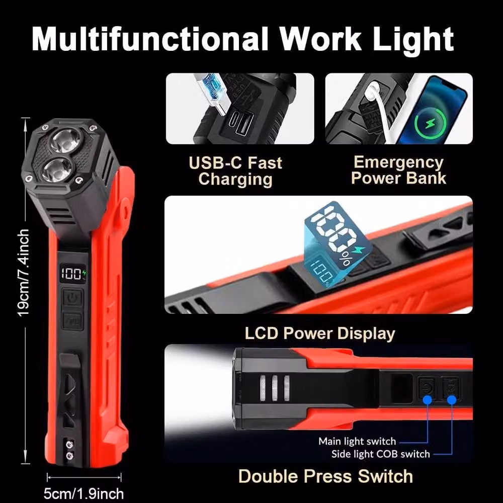 NESTLUNE Red USB Rechargeable COB LED Magnetic Work Light for Car Mechanics – 3