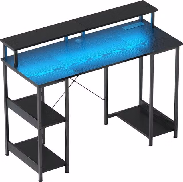 HOMCOM Black Reversible Computer Desk with Monitor Stand and LED Lights, W: 120 cm, D: 50 cm