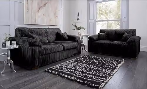 SquareBoxx Capri 3+2 Seater Jumbo Cord Fabric Sofa Set in Black – 2