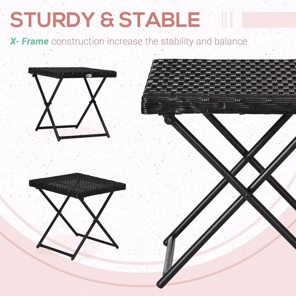 Wyld Haus Kenila Black Rattan Style Square Folding Garden Side Table W/D/H: 40 x 40 x 40 cm – 7