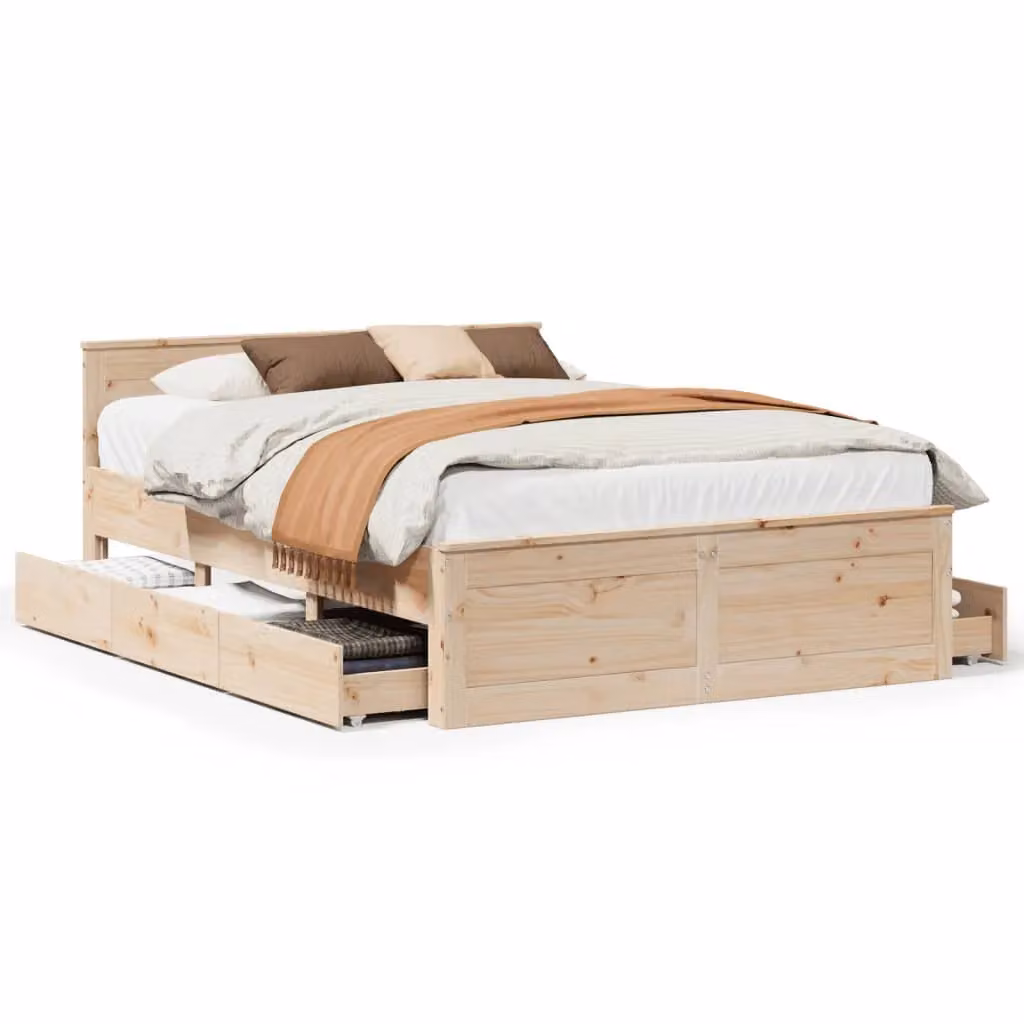 Berkfield Home King Size Solid Wood Pine Bed Frame with Headboard in Brown, W/D/H: 150 x 200 cm – 2