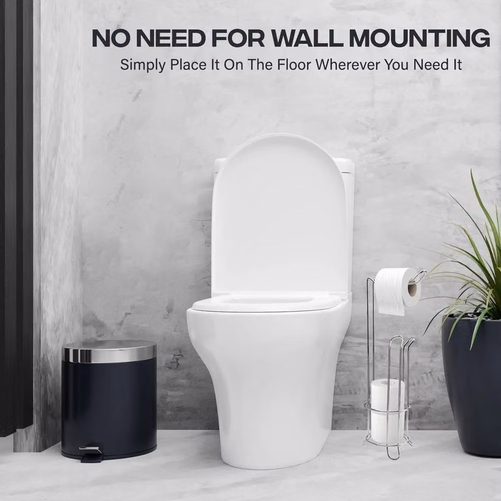 EONLION Silver Metal Freestanding Toilet Paper Roll Holder with Spare Roll Storage – 3