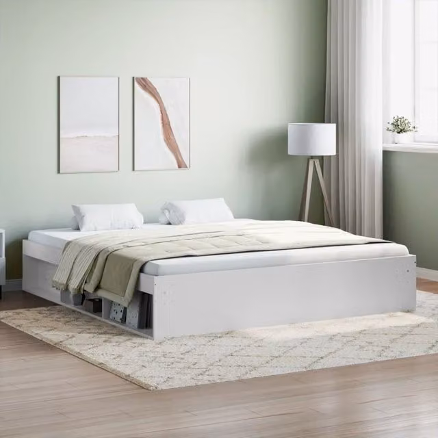 Berkfield Home Modern White Bed Frame with Side Compartments W: 180 cm, D: 200 cm