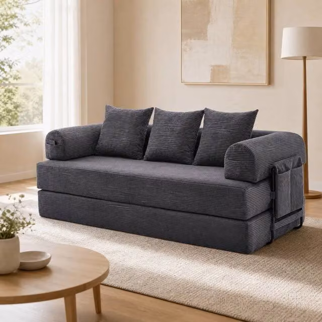 STILVORA Modular Corduroy Sofa with Metal Frame in Grey – 1