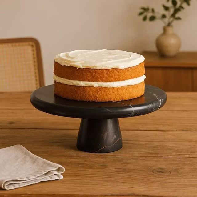 Orsina Marmore Round Black and Gold Marble Cake Stand – 1