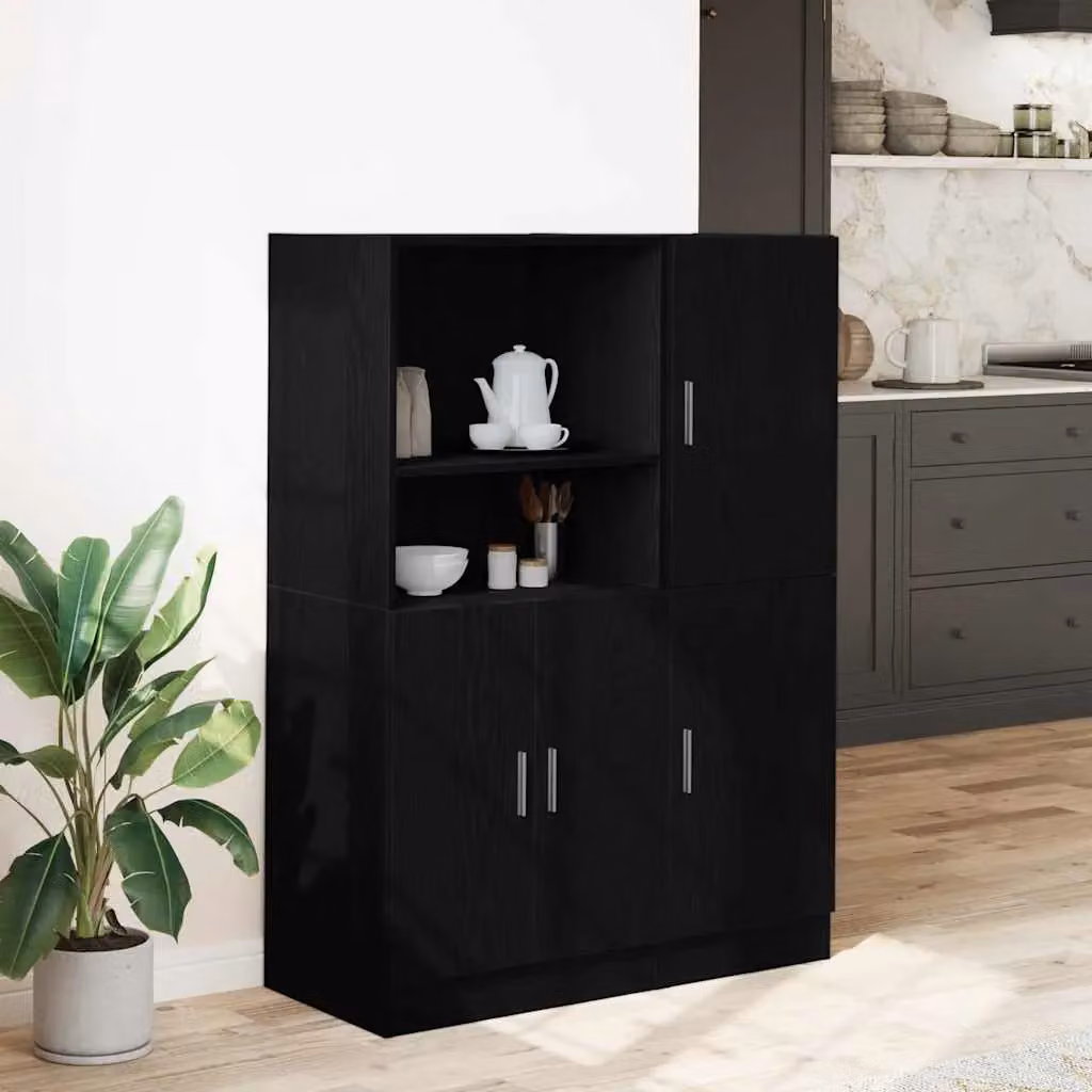 Berkfield Home 2 Piece Modern Black Matt Kitchen Cabinet Set with Hinged Doors and Internal Shelves – 3