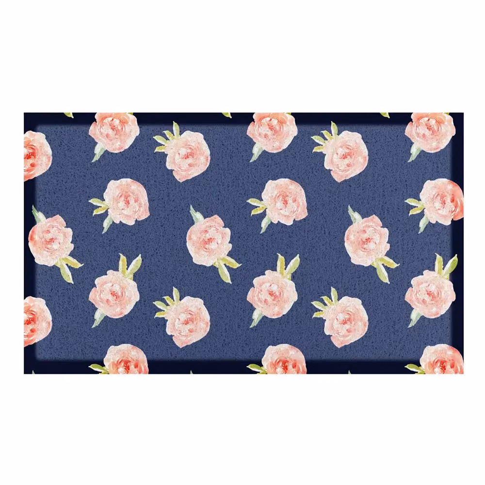 Artsy Mats Navy and Pink Floral Roses Indoor and Outdoor Doormat, W: 70 cm, D: 40 cm – 2