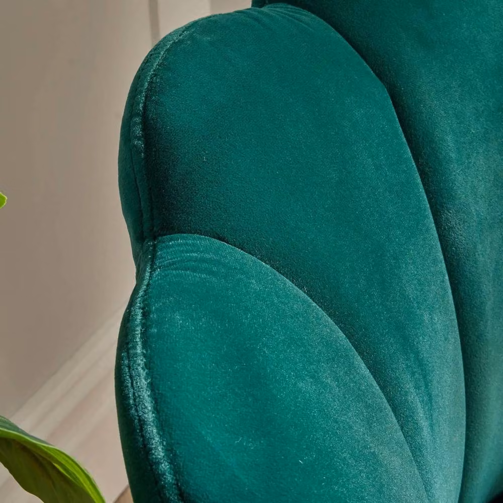 FORGEVIO Green Art Deco Shell Wing Back Armchair with Gold Metal Frame and Fabric Upholstery – 2