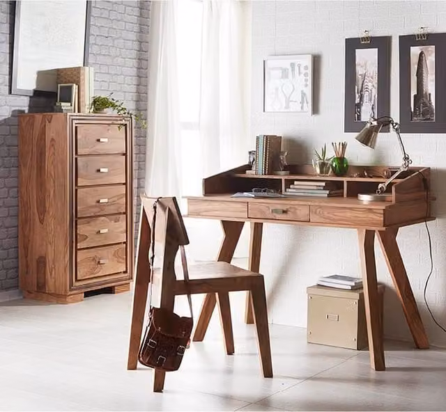 Worcester Modern Sheesham Wood Writing Desk in Brown