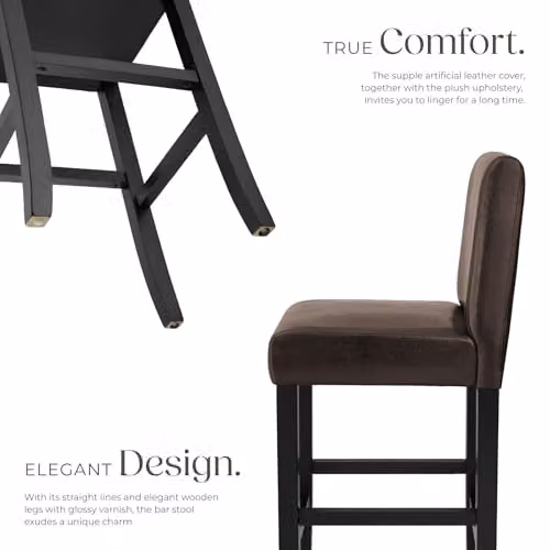tectake Set of 2 Dover Bar Stools in Brown with Synthetic Leather and Glossy Wood Legs – 6