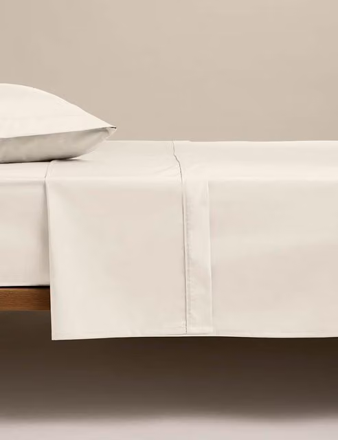 M&S Egyptian Cotton 230 Thread Count Flat Sheet, Beige, W: 140 cm, L: 200 cm