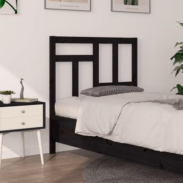 Berkfield Home Black Solid Wood Pine Bed Headboard, W: 95.5 cm, D: 4 cm, H: 100 cm