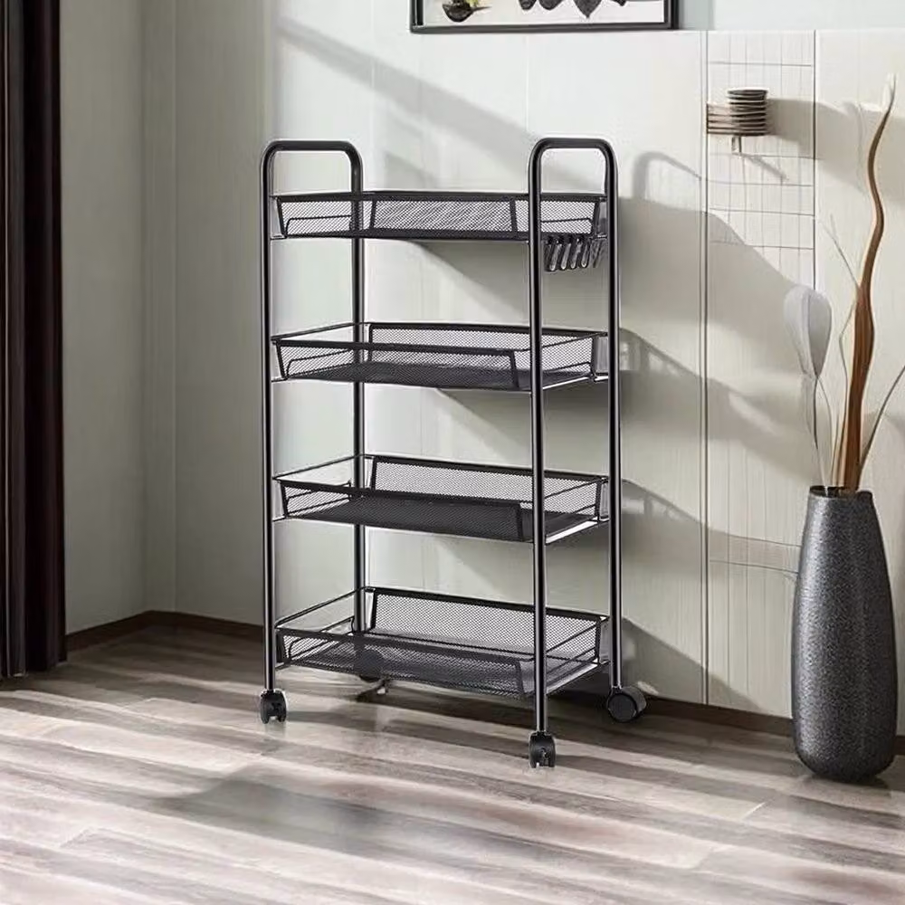 FORGEVIO 4 Tier Rectangle Metal Kitchen Storage Trolley Basket Rack in Black – 5