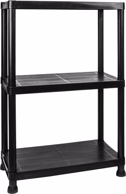 TekBox 3 Tier Freestanding Plastic Garage Storage Shelves, Black, W/D/H: 60 x 30 x 60 cm