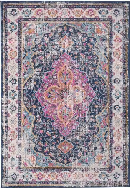 THE RUGS Marrakech Pink and Navy Distressed Medallion Living Room Rug, W: 160 cm, D: 230 cm – 1