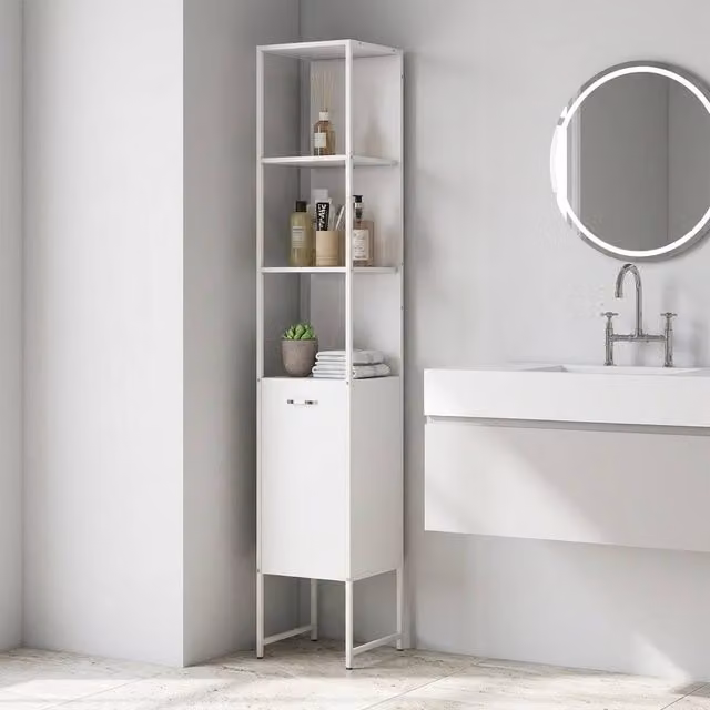 STILVORA Modern Tall White Bathroom Cabinet with Internal Shelves and Hinged Doors – 1