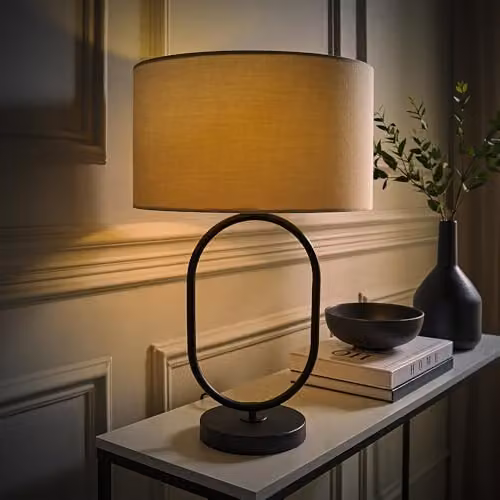 ValueLights Antonia Oval Fabric Drum Table Lamp in Black – 3