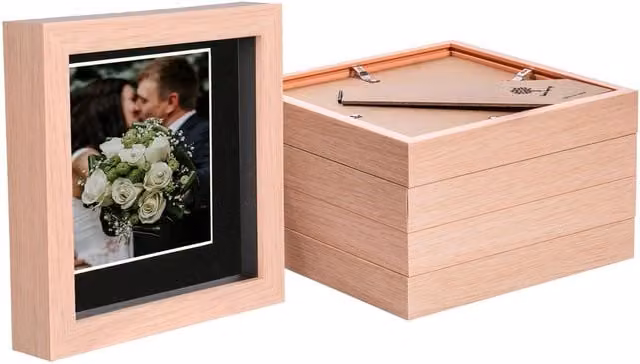 Nicola Spring Pack of 5 Square 3D Box Photo Frames in Light Brown and Black, W/D/H: 15.24 x 15.24 x 15.24 cm with 10.16 x 10.16 cm Mount